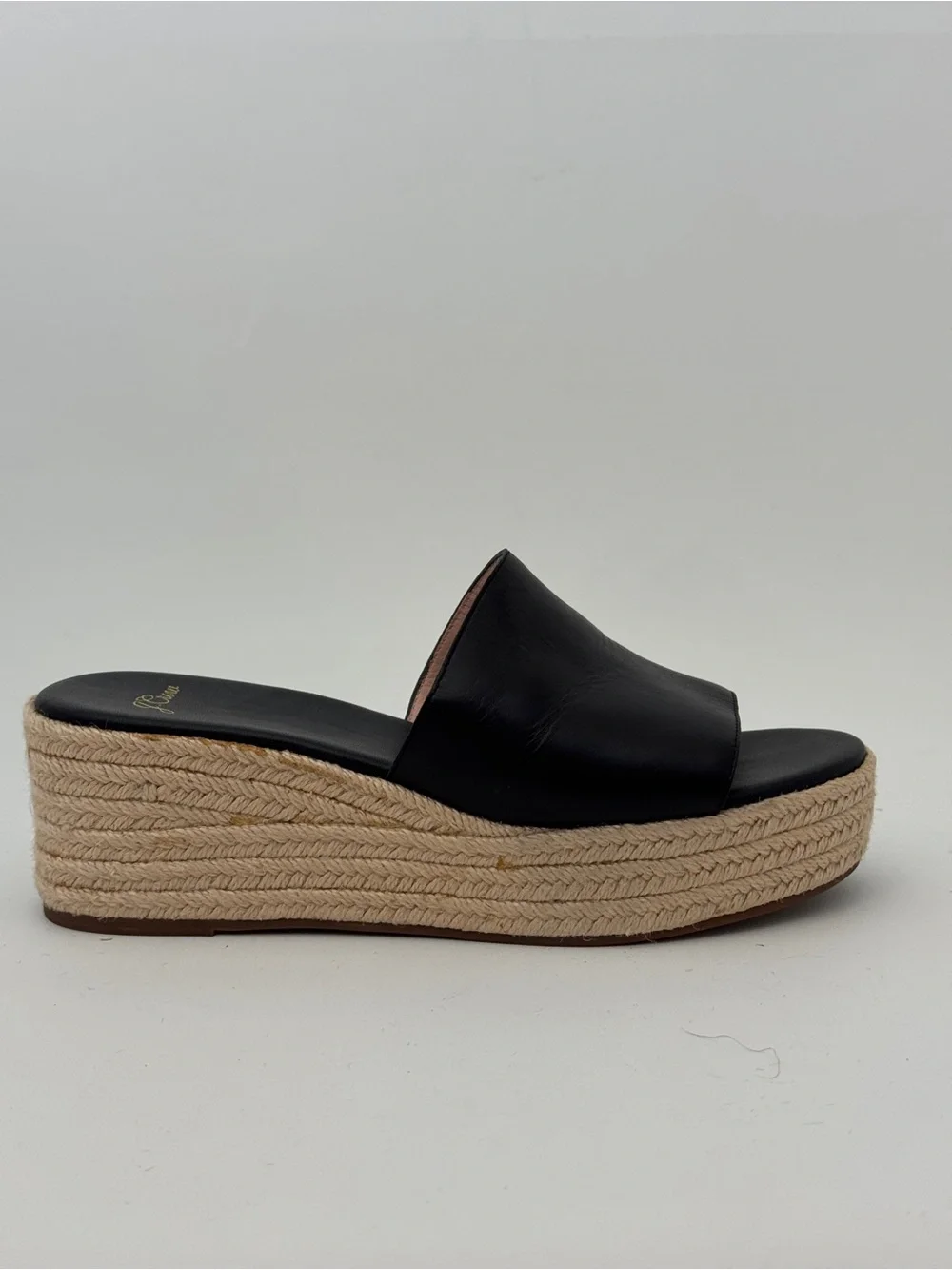 J.Crew Black Leather Espadrille Platform Slide - Women